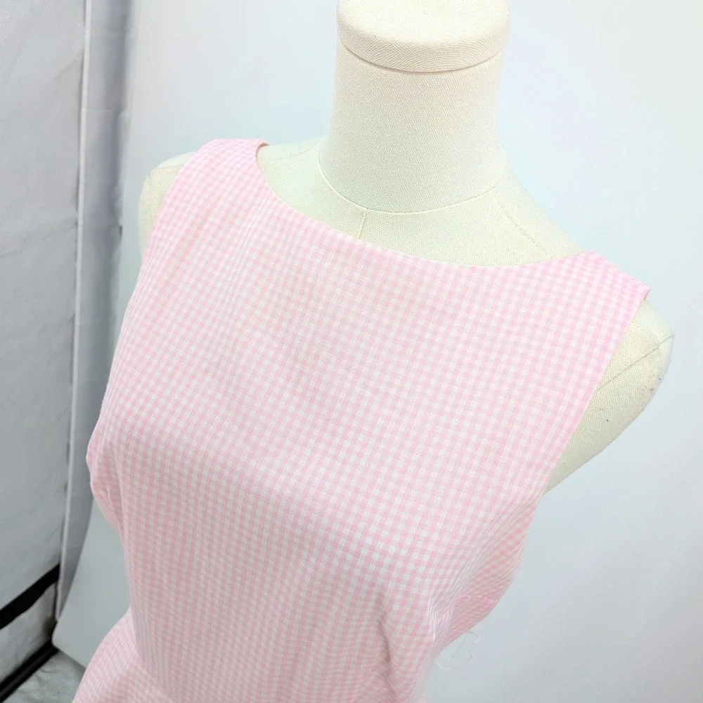 Vintage‎ Moda Intl Pink Gingham Dress Fit Flare Lined Belted Style 6 - Picture 4 of 8